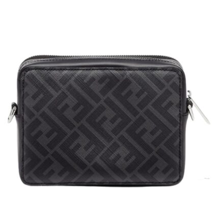 FENDI SQUARED FF CAMERA CASE ORGANIZER BLACK LEATHER AND FF BAG
