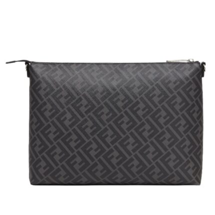 FENDI DIAGONAL MESSENGER GRAY FABRIC BAG
