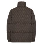 FENDI BROWN FF JACQUARD NYLON PUFFER JACKET