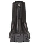 FENDI FORCE BOOTS BLACK LEATHER AND BROWN FF JACQUARD BIKER BOOTS