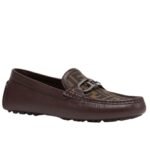 FENDI O LOCK FF JACQUARD AND LEATHER DRIVING SHOES