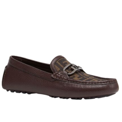 FENDI O LOCK FF JACQUARD AND LEATHER DRIVING SHOES