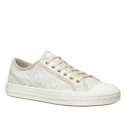 FENDI DOMINO WHITE FABRIC LOW-TOPS