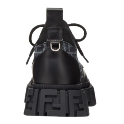 FENDI FORCE BLUE FF JACQUARD AND BLACK LEATHER LACE-UPS