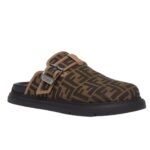 FENDI FEEL SABOTS BROWN FF JACQUARD SANDALS