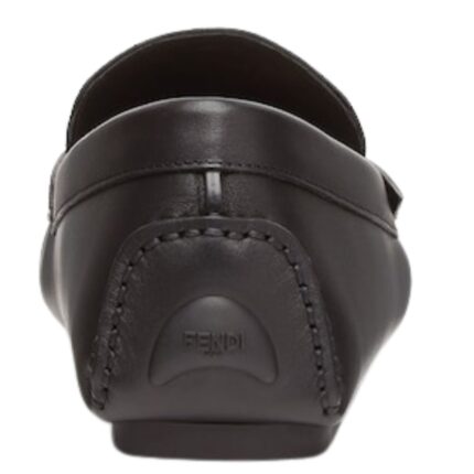 FENDI BLACK LEATHER AND BROWN FF JACQUARD DRIVERS