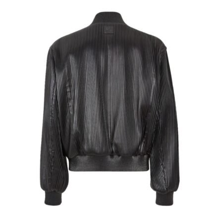 FENDI BLOUSON BLACK LEATHER PLEATED BOMBER JACKET