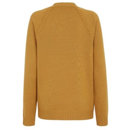 FENDI SWEATER OCHER CASHMERE AND WOOL PULLOVER