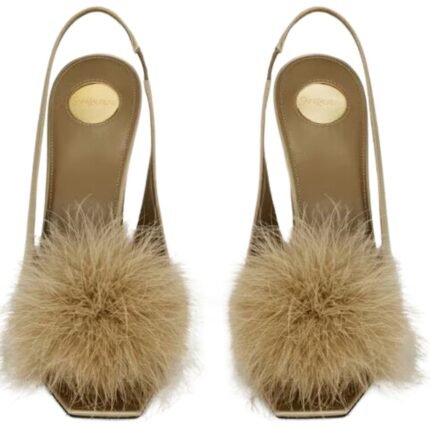 SAINT LAURENT PARADIS SANDALS IN SATIN AND FEATHERS