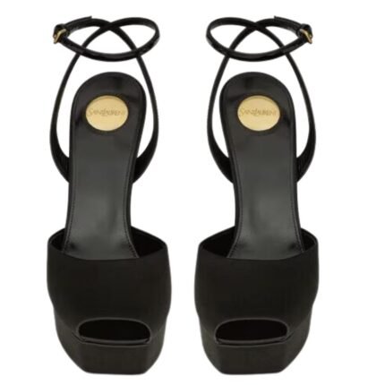 SAINT LAURENT LA SCANDALE PLATFORM SANDALS IN SATIN CREPE