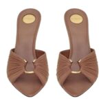 SAINT LAURENT LOLA MULES IN SMOOTH LEATHER AND DRAPED JERSEY