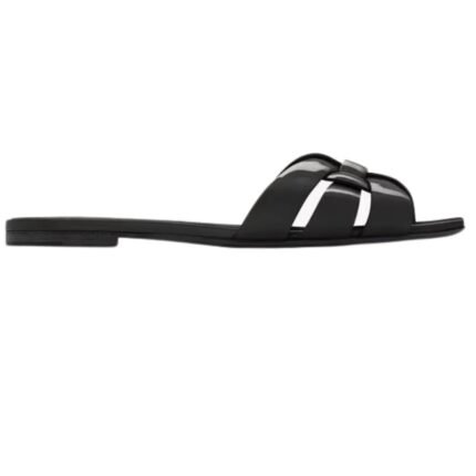 SAINT LAURENT TRIBUTE MULES IN PATENT LEATHER