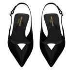 SAINT LAURENT CHERISH SLINGBACK PUMPS IN GLAZED LEATHER AND RHINESTONES