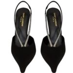 SAINT LAURENT AMANDA SLINGBACK PUMPS IN SATIN CREPE AND RHINESTONES
