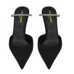 SAINT LAURENT BARBARA MULES IN SATIN CREPE AND RHINESTONES