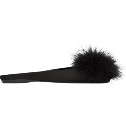 SAINT LAURENT LIDO SLIP-ONS IN SATIN CREPE AND FEATHERS