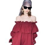 SAINT LAURENT RUFFLED DRESS IN COTTON TWILL