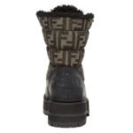FENDI SIGNATURE BLACK LEATHER BIKER BOOTS WITH FF FABRIC