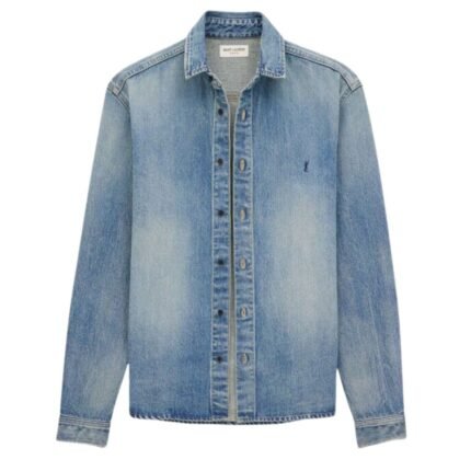 SAINT LAURENT CASSANDRE OVERSHIRT IN TROUVILLE BEACH BLUE DENIM