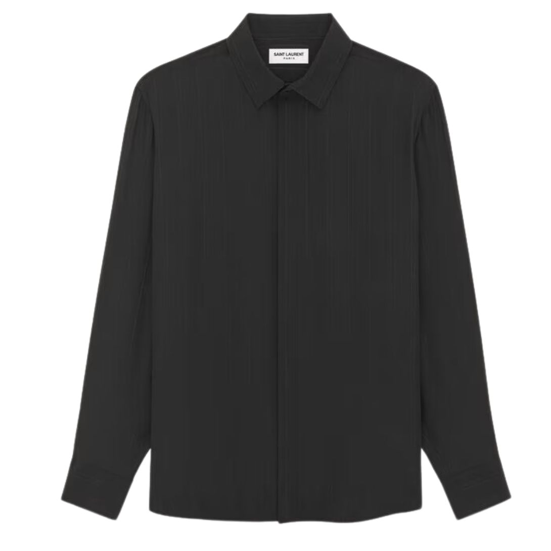3 SAINT LAURENT CASSANDRE SHIRT IN MATTE AND SHINY STRIPED SILK