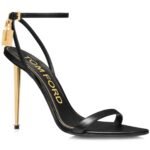 TOM FORD SHINY LEATHER PADLOCK POINTY NAKED SANDAL BLACK