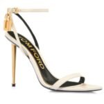 TOM FORD SHINY LEATHER PADLOCK POINTY NAKED SANDAL CHALK