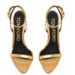 TOM FORD LAMINATED NAPPA LEATHER PADLOCK POINTY NAKED SANDAL GOLD