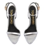 TOM FORD LAMINATED NAPPA LEATHER PADLOCK POINTY NAKED SANDAL SILVER