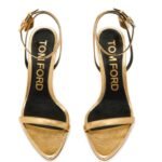 TOM FORD LAMINATED NAPPA LEATHER PADLOCK POINTY NAKED SANDAL 85MM GOLD