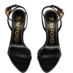 TOM FORD SHINY LEATHER PADLOCK POINTY NAKED SANDAL 85MM BLACK