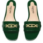 TOM FORD PATENT LEATHER WHITNEY SLIDE EMERLAD GREEN