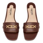 TOM FORD LEATHER WHITNEY SLIDE SADDLE BROWN