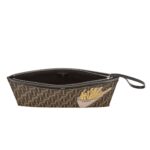 FENDI LARGE FLAT BROWN FF JACQUARD POUCH WITH APPLIQUÉS