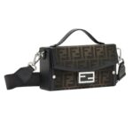 FENDI SELLERIA SIESTA SMALL BLACK LEATHER BAG WITH 266 HAND-SEWN TOPSTITCHES
