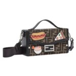 FENDI SOFT TRUNK BAGUETTE BROWN FF JACQUARD BAG WITH APPLIQUÉS