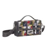 FENDI SOFT TRUNK BAGUETTE CANVAS BAG WITH MULTICOLOR FF EMBROIDERY