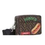 FENDI ORGANIZER CAMERA CASE BROWN FF CANVAS BAG WITH APPLIQUÉS