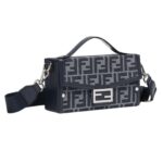 FENDI SOFT TRUNK BAGUETTE FF JACQUARD AND BLUE LEATHER BAG