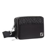 FENDI SQUARED FF CAMERA CASE ORGANIZER BLACK LEATHER AND FF BAG