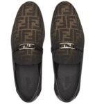 FENDI O LOCK BROWN FF JACQUARD LOAFERS