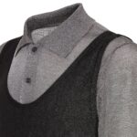 FENDI BLACK AND GRAY WOOL POLO SHIRT WITH METALLIC YARN