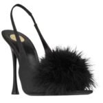 SAINT LAURENT PARADIS SANDALS IN SATIN AND FEATHERS