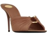 SAINT LAURENT LOLA MULES IN SMOOTH LEATHER AND DRAPED JERSEY