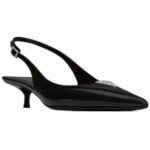 SAINT LAURENT CHERISH SLINGBACK PUMPS IN GLAZED LEATHER AND RHINESTONES