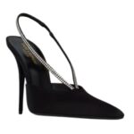 SAINT LAURENT AMANDA SLINGBACK PUMPS IN SATIN CREPE AND RHINESTONES