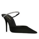 SAINT LAURENT BARBARA MULES IN SATIN CREPE AND RHINESTONES