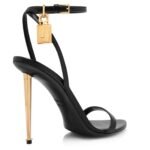 TOM FORD SHINY LEATHER PADLOCK POINTY NAKED SANDAL BLACK