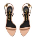 TOM FORD SHINY LEATHER PADLOCK POINTY NAKED SANDAL FLESH