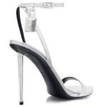 TOM FORD LAMINATED NAPPA LEATHER PADLOCK POINTY NAKED SANDAL SILVER