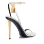 TOM FORD LAMINATED NAPPA LEATHER PADLOCK POINTY NAKED SANDAL SILVER